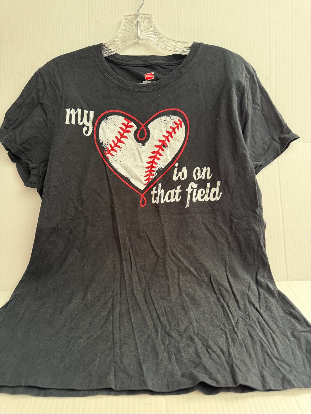 Hanes Ladies “My Heart is on That Field” Baseball Graphic T Shirt